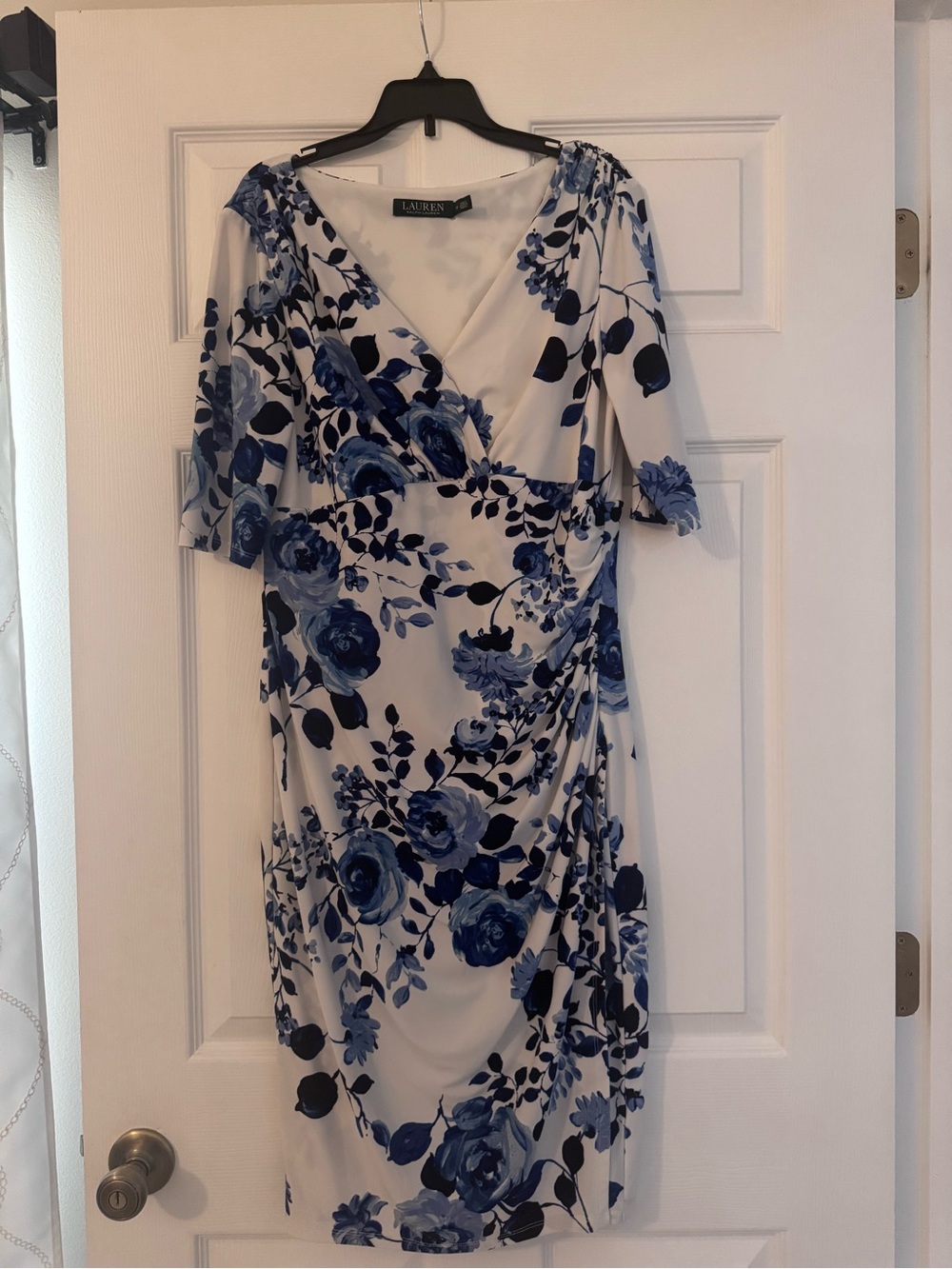 Ralph Lauren White Midi Dress with Blue Floral Print - Picture 3 of 3